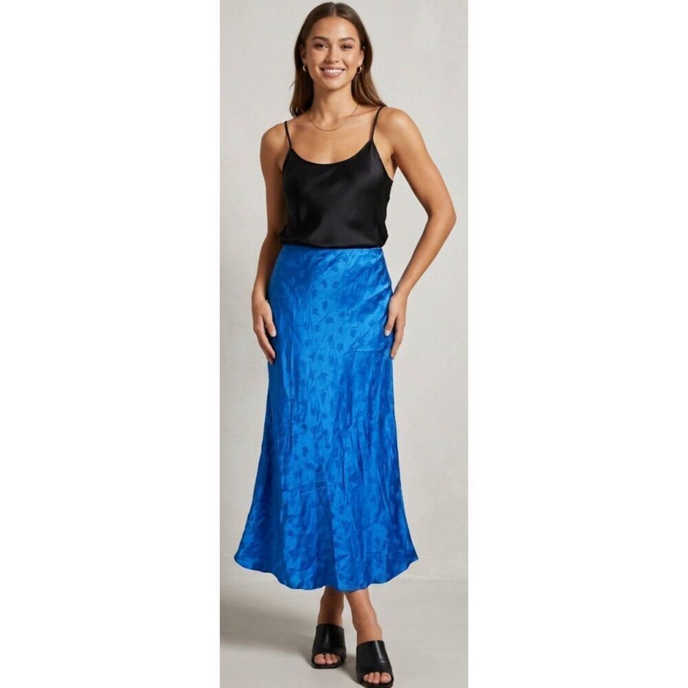 From future womens size xsmall eu 34 slip skirt 100% silk cobalt blue midi